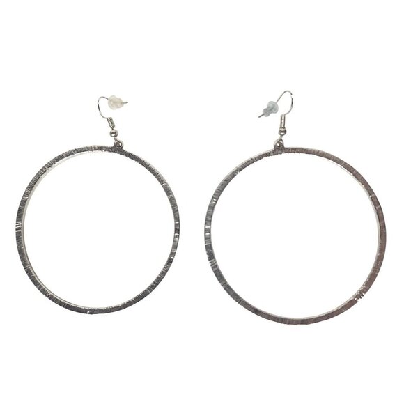 Large Silver-Tone Rhinestone Hoop Elegant Statement Earrings Fashion Jewelry - Picture 2 of 2